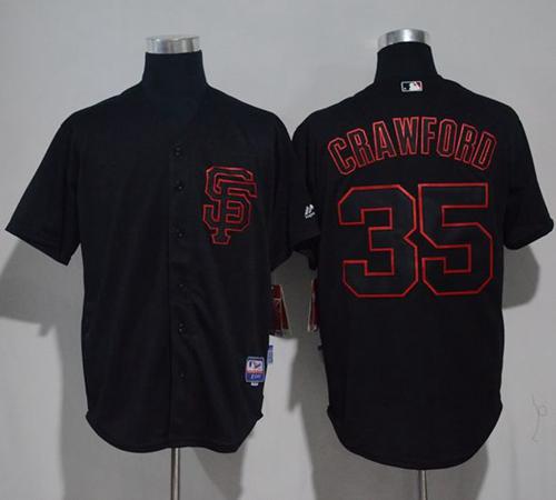 Giants #35 Brandon Crawford Black Strip Stitched MLB Jersey - Click Image to Close